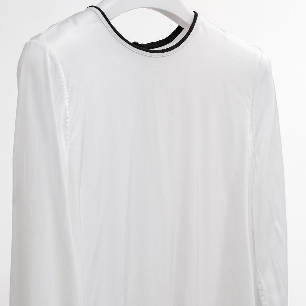 Victoria Beckham White Satin Tie Check Blouse